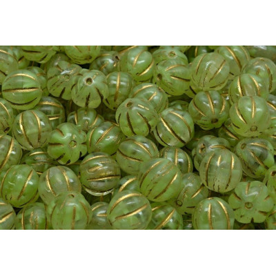 Melon Beads 8x8mm Lime Green Gold 56018/54302 | Czech Glass