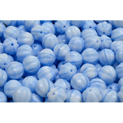 Melon Beads 8x8mm Lt Blue Silk Overlay 07314 | Czech Glass Beads