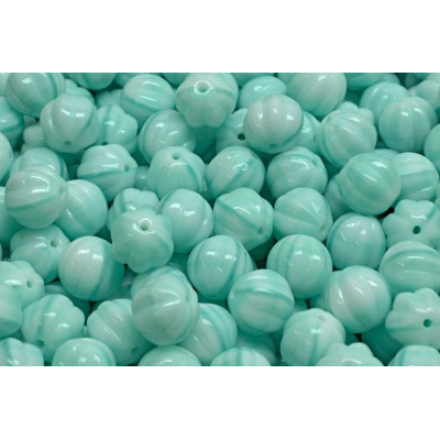 Melon Beads 8x8mm Green Silk Overlay 07524 | Rutkovsky Glass