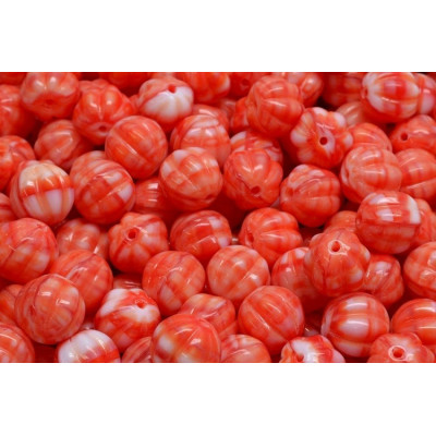 Melon Beads 8x8mm Red Silk Overlay 07924 | Rutkovsky Czech Glass