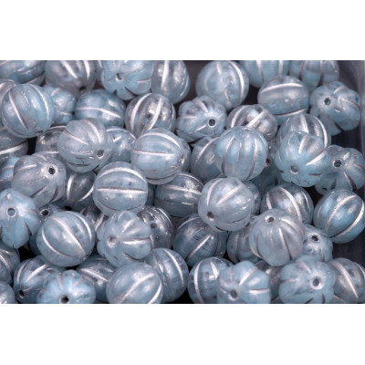 Czech Melon Beads 8x8mm Light Blue Silver 66018/54301 | Rutkovsky