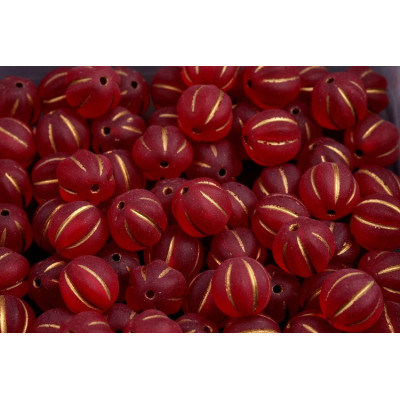 Czech Melon Beads 8x8mm Ruby Matte Gold 90080 | Rutkovsky Glass