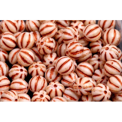Melon Beads 8x8mm Beige Silk Copper 07104/54319 | Rutkovsky Glass