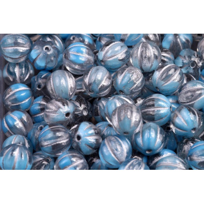 Light Blue Silver Melon Beads 8x8mm 66018/54301 | Czech Glass Beads