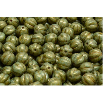 Melon Beads 8x8mm Opaque Green Spotted 02010-65326 | Czech Glass