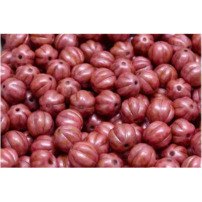 Czech Melon Beads 8x8mm Opaque Mauve Spotted 65327 | Rutkovsky