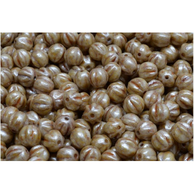 Melon Beads 6x6mm Opaque Ivory Spotted 02010-65321 | Czech Glass