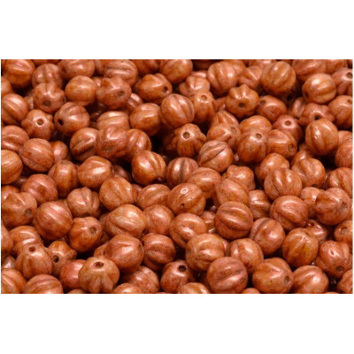 Czech Glass Melon Beads 6x6mm Opaque Salmon Spotted 65324