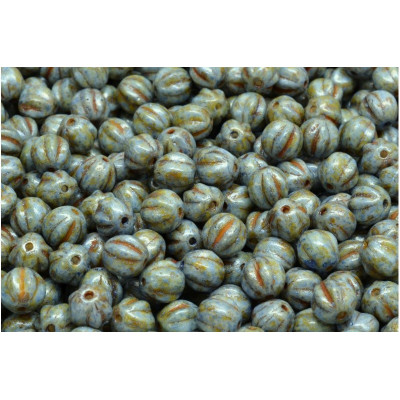 Melon Beads 6x6mm Blue/Green Spotted 02010-65325 | Czech Glass