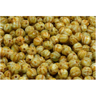Melon Beads 6x6mm Beige Picasso R2602-86800 | Rutkovsky Glass