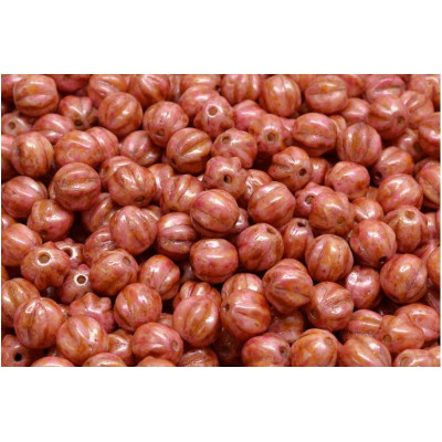 Melon Beads 6x6mm Opaque Mauve Spotted 65327 | Rutkovsky Glass