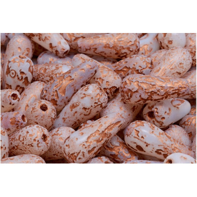 Drop Beads 20x9 N. 3950 WHITE OPAL/COPPER ETCHED