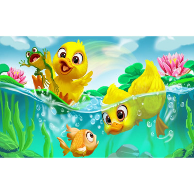 Diamond painting-Entenküken im Teich-Nr.683 50x80