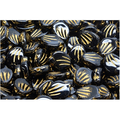 Peony Petal Beads 9x12 mm N. 4135 Black Opaque,Gold Painted