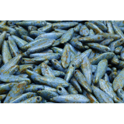 Dagger beads 5x16 mm N. 1741 OPAQUE BLUE/GREEN SPOTTED