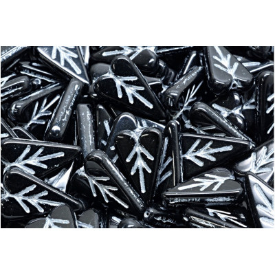 Heart Leaf beads N. 3511 Black Opaque,Silver Painted