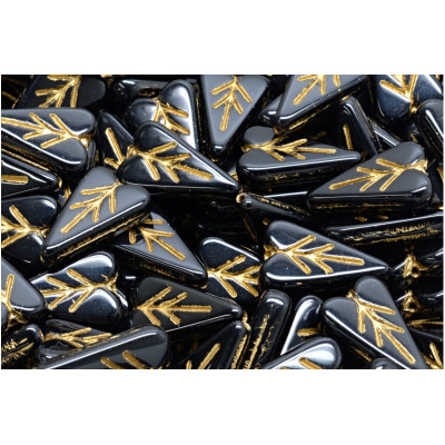 Heart Leaf beads N. 3512 Black Opaque,Gold Painted