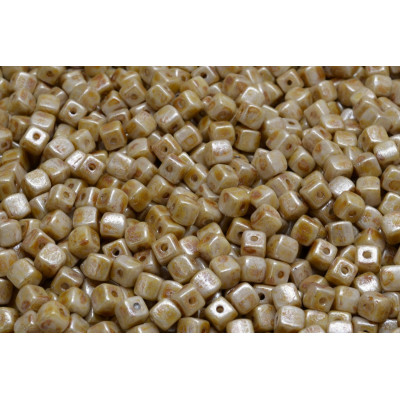 Czech Glass Cube Beads 4x4mm Opaque Ivory Spotted 65321 | Rutkovsky