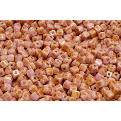Cube Beads 4x4mm Opaque Pink Spotted 65323 | Rutkovsky Glass