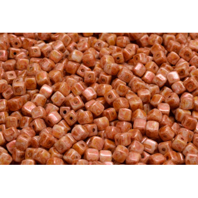 Cube Beads 4x4mm Opaque Salmon Spotted 02010-65324 | Glass Beads