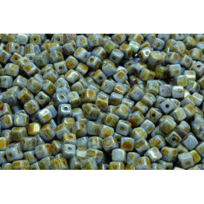Cube Beads 4x4mm Opaque Blue/Brown Spotted 65325 | Rutkovsky