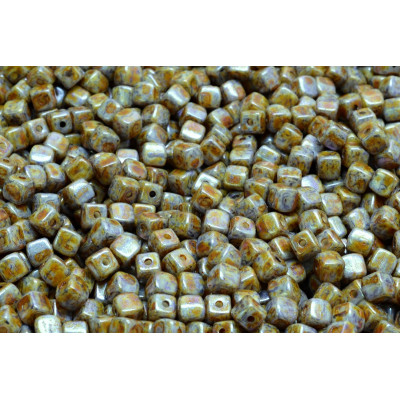 Cube Beads 4x4mm Opaque Grey Picasso 65329 | Rutkovsky Czech Glass