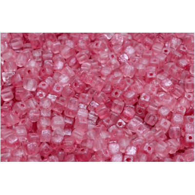 Cube Beads 4x4mm Crystal Etched Pink Streaks 00030 - ETCH-54321