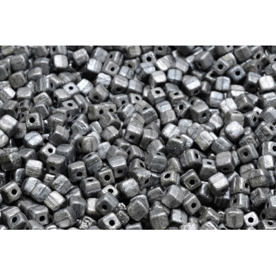 Cube Beads 4x4mm Jet Full Chrom Etch 23980 | Rutkovsky Czech Glass