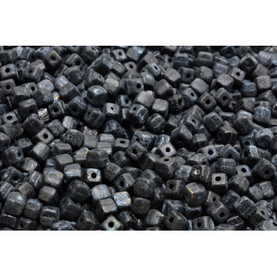 Cube Beads 4x4mm Jet Etch Black 23980 - ETCH | Rutkovsky Czech Glass