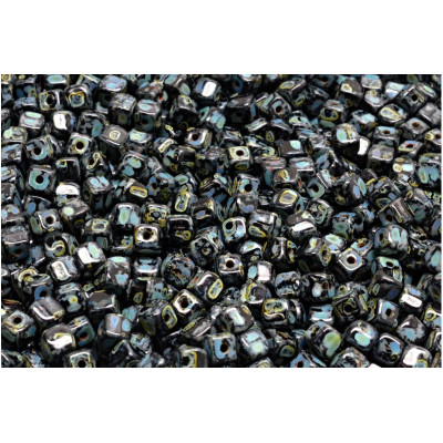 Cube Beads 4x4mm Jet Travertin 23980-86800 | Rutkovsky Czech Glass