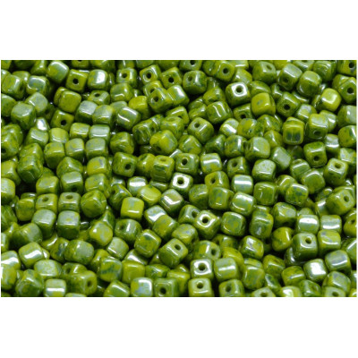 Cube Beads 4x4mm Opaque Green Picasso 53410-15464 | Rutkovsky