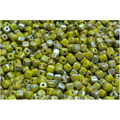 Cube Beads 4x4mm Opaque Green Picasso 53410-43400 | Rutkovsky