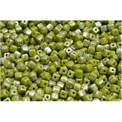 Cube Beads 4x4mm Opaque Green Splash Silver 53410-94400 | Rutkovsky