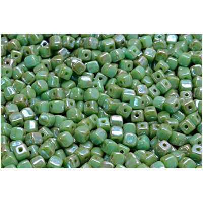 Cube Beads 4x4mm Turquoise Green Picasso 63130-43400 | Glass Beads
