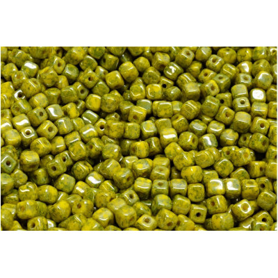 Cube Beads 4x4mm Yellow Opaque Blue Terracotta 15464 | Czech Glass