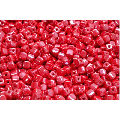 Cube Beads 4x4mm Opaque Coral Red Luster 93200-14400 | Rutkovsky