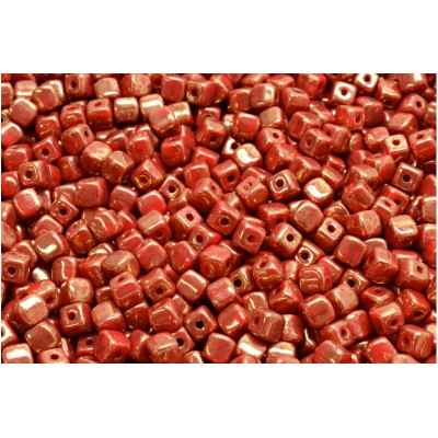 Cube Beads 4x4mm Opaque Coral Red Bronze 15496 | Rutkovsky Glass