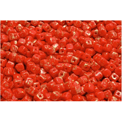 Cube Beads 4x4mm Opaque Coral Red Splash 93200-94401 | Glass Beads