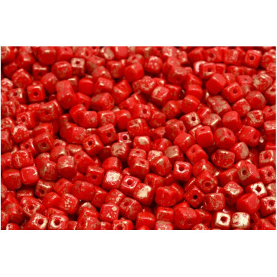 Czech Glass Cube Beads 4x4mm Red Picasso 93200-94402 | Rutkovsky