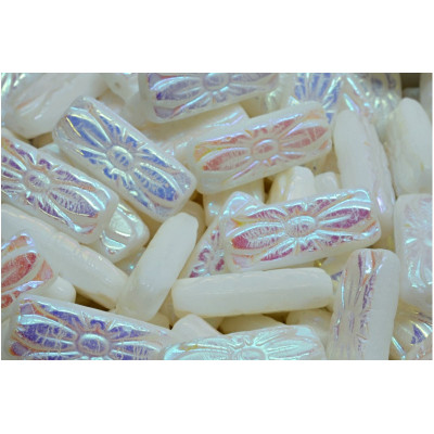 Flower Rectangle Beads 20x8mm White Opal AB 02010-28703 | Glass