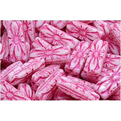Flower Rectangle Beads 20x8mm Pink 02010-43807 | Czech Glass Beads