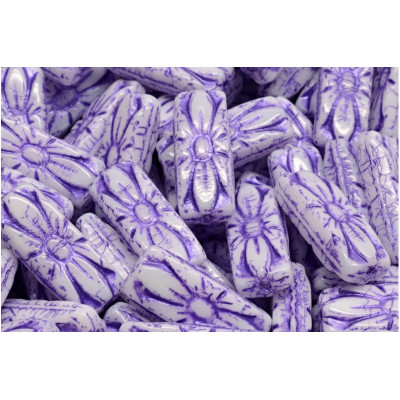 Flower Rectangle Beads 20x8mm White Violet 02010-43810 | Czech Glass