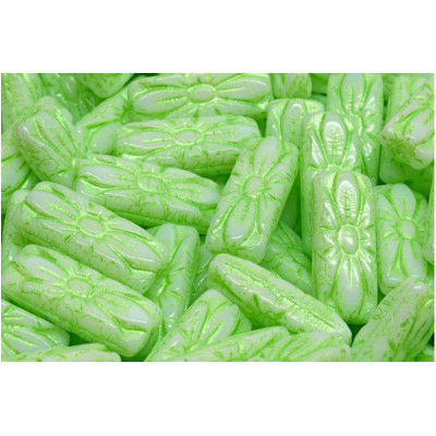 Flower Rectangle Beads 20x8mm Green 02010-43813 | Czech Glass