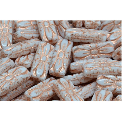 Flower Rectangle Beads 20x8mm Cream Copper 02010-54307 | Czech Glass