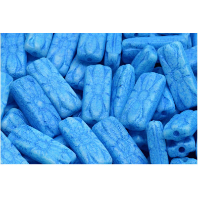 Flower Rectangle Beads 20x8mm Blue Etched 34308 | Czech Glass Beads