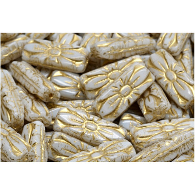 Flower Rectangle Beads 20x8mm White Gold 02020-54202 | Glass Beads