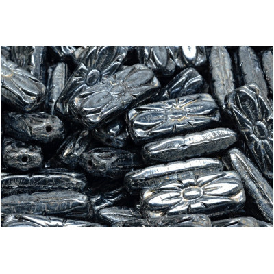 Flower Rectangle Beads 20x8mm Jet Hematite 23980-14400 | Czech Glass