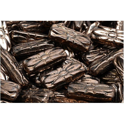 Flower Rectangle Beads 20x8mm Jet Bronze Luster 23980-14415