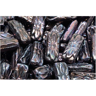 Flower Rectangle Beads 20x8mm Jet Nebula 23980-15001 | Czech Glass