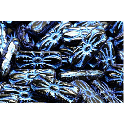 Flower Rectangle Beads 20x8mm Black Blue 23980-43809 | Glass Beads